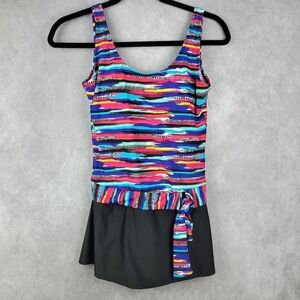 Alisha Levine Swimdress Women's Candy Stripe Scoopneck One-Piece Swim Size 10
